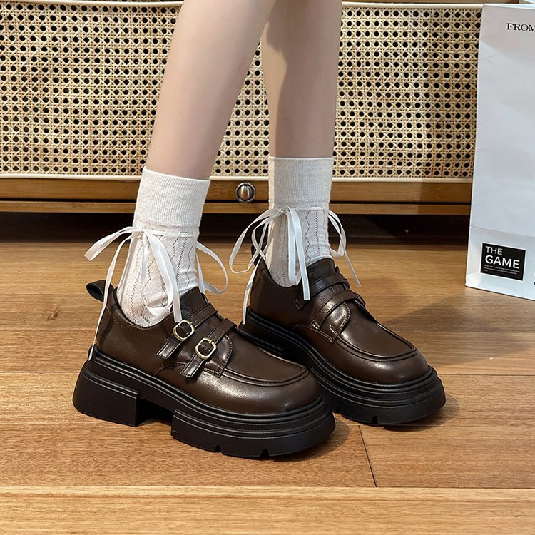 Damen modische Schnürschuhe mit eleganten Schnallen und robustem Plateau EB