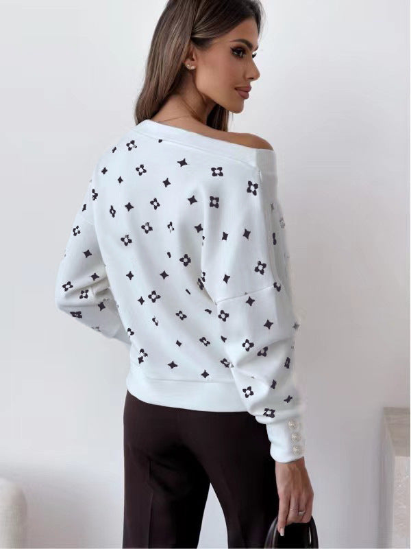 Damen lässiger Pullover mit V-Ausschnitt und stilvoller Musterung EB