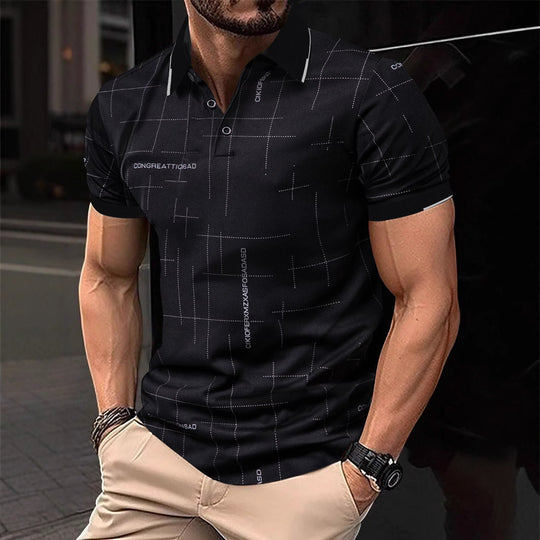 Herren Poloshirt mit modernem grafischen Druck und atmungsaktiven Eigenschaften EB
