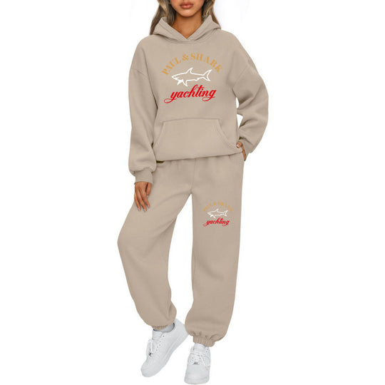 Damen nan oversized Hoodie und Jogginghose Set mit Kapuze Kängurutasche und gerippten Bündchen EB