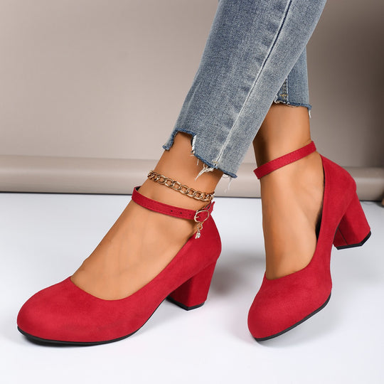 Damen nan elegante Riemchenpumps mit verstellbarem Knöchelriemen und breitem Blockabsatz EB