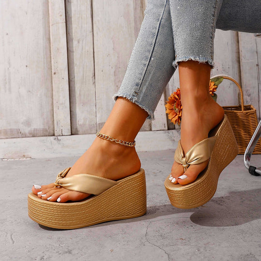 Damen Glamouröse und komfortable Plateau-Sandalen mit dekorativem Schleifen-Detail EB
