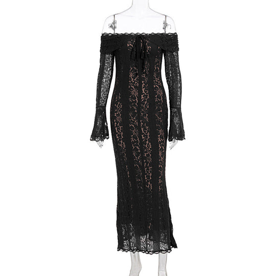 Damen Elegantes Spitzenkleid im figurbetonten Schnitt mit Off-Shoulder Design EB