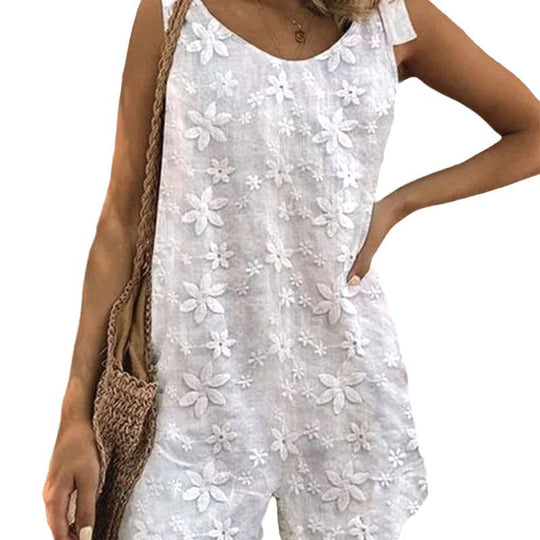 Damen Kurzoverall mit floralem Dekor und verstellbaren Trägern Heidi-Mode