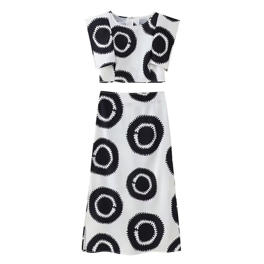 Damen Maxirock mit modernem grafischen Muster und seitlichem Schlitz EB