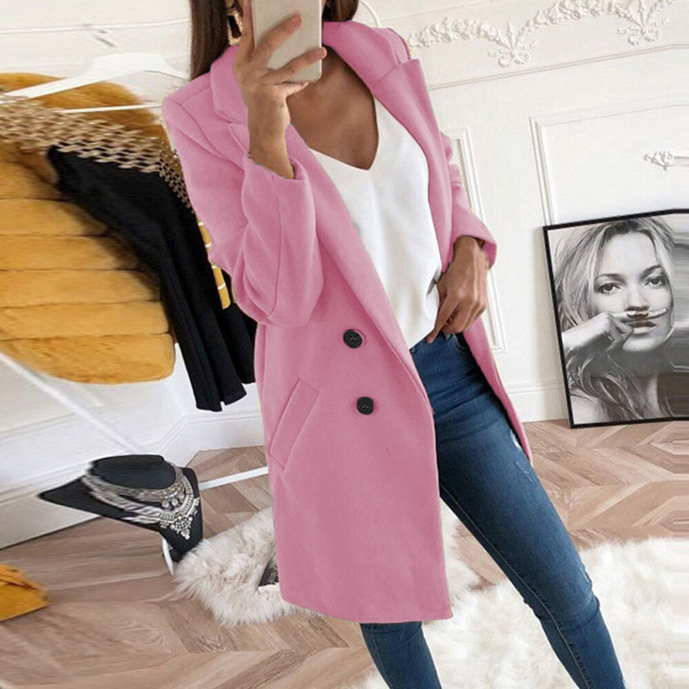 Damen Longline Wolloptik Mantel‑Blazer mit Reverskragen EB