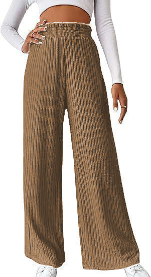 Damen weite Plisseehose mit hohem Bund und elastischem Taillenband EB