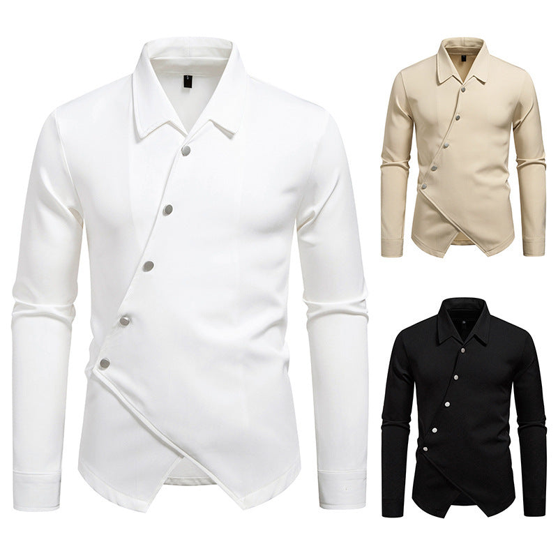 Herren modisches Langarmhemd mit asymmetrischem Knopfdesign EB