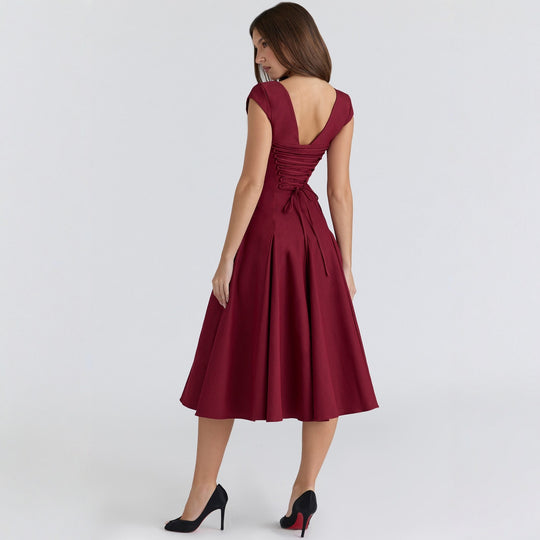 Damen Midi-Kleid mit quadratischem Ausschnitt und weit schwingendem Rock EB