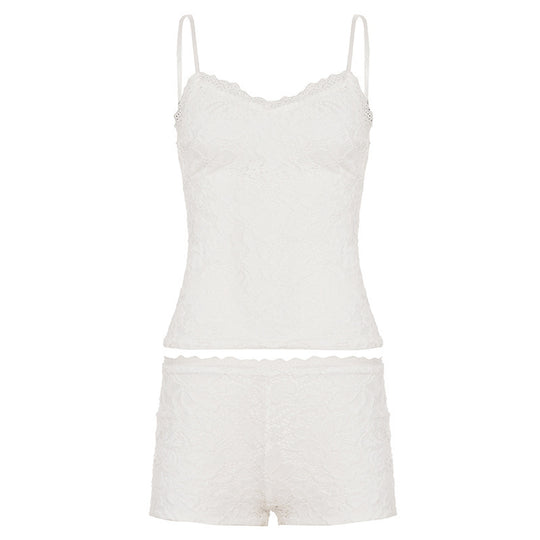 Damen Elegantes Spitzen-Nachtwäsche Set mit Schnürdetails EB