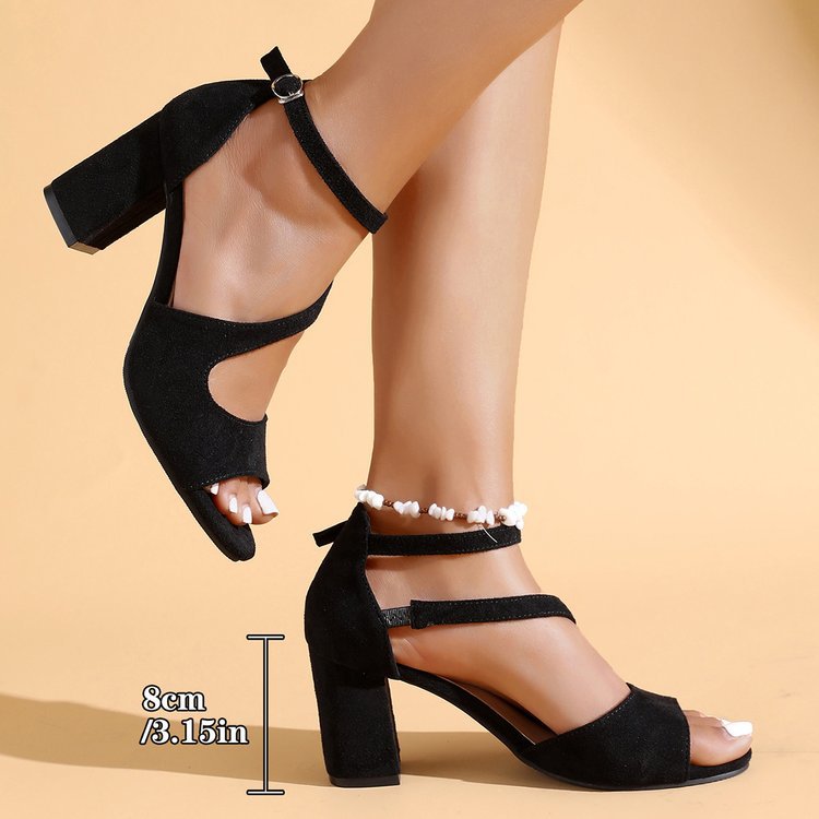 Damen elegante Sandalen mit geschwungenem Riemendesign und blockiertem Absatz EB