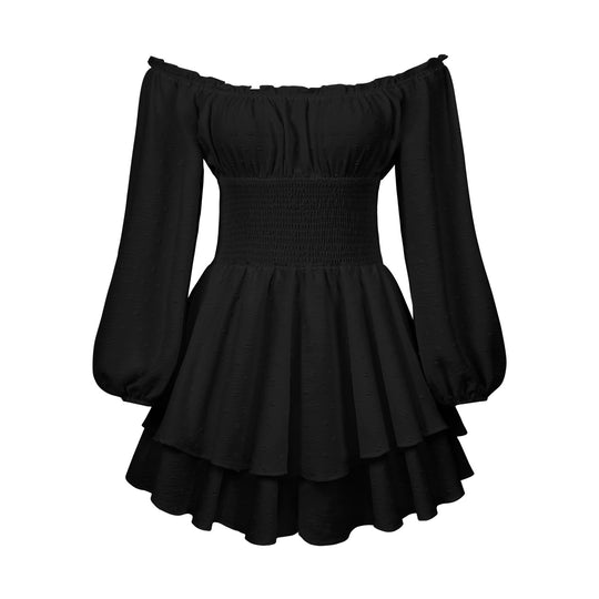 Damen Voluminöses Off-Shoulder Kleid mit voluminösen Ärmeln EB