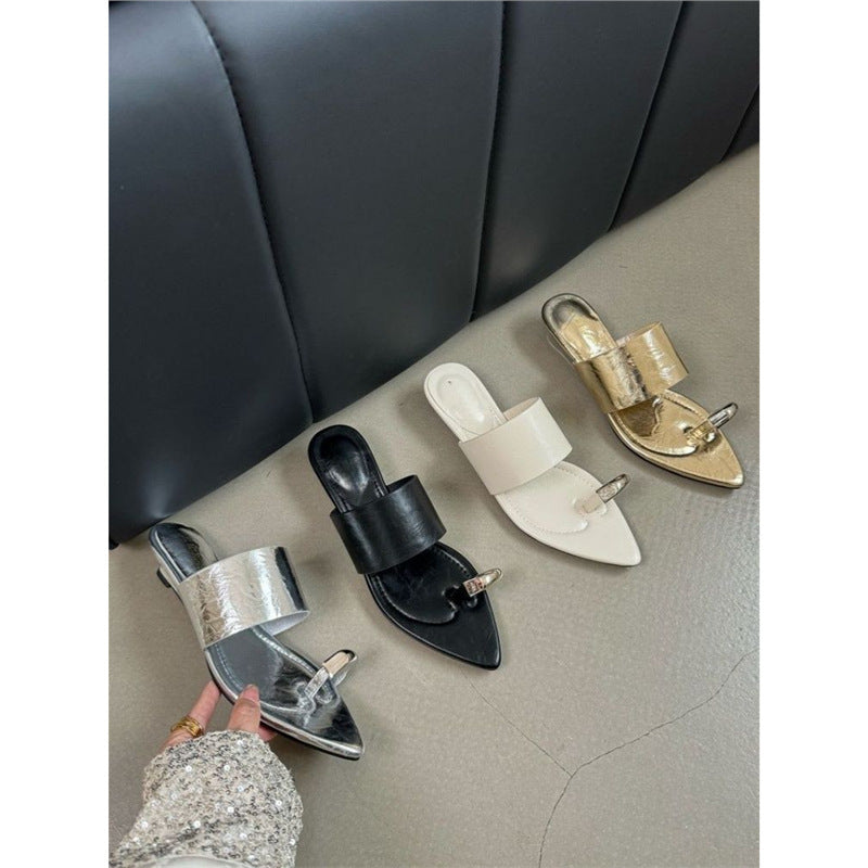 Damen elegante flache Mules mit spitzem Design und Glanzfinish EB