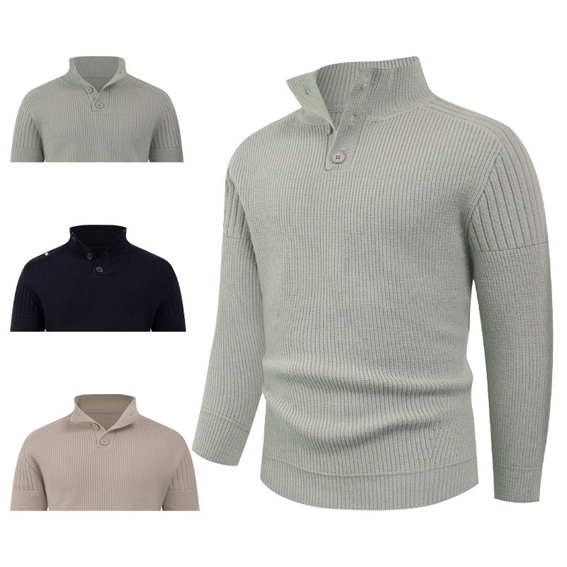 Herren Strickpullover mit hohem Kragen und Knopfdetails EB