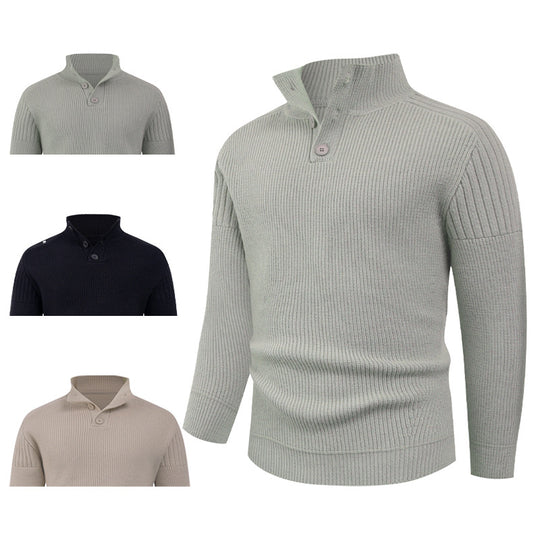 Herren Strickpullover mit hohem Kragen und Knopfdetails EB