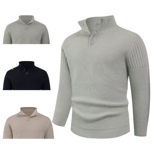 Herren Strickpullover mit hohem Kragen und Knopfdetails EB