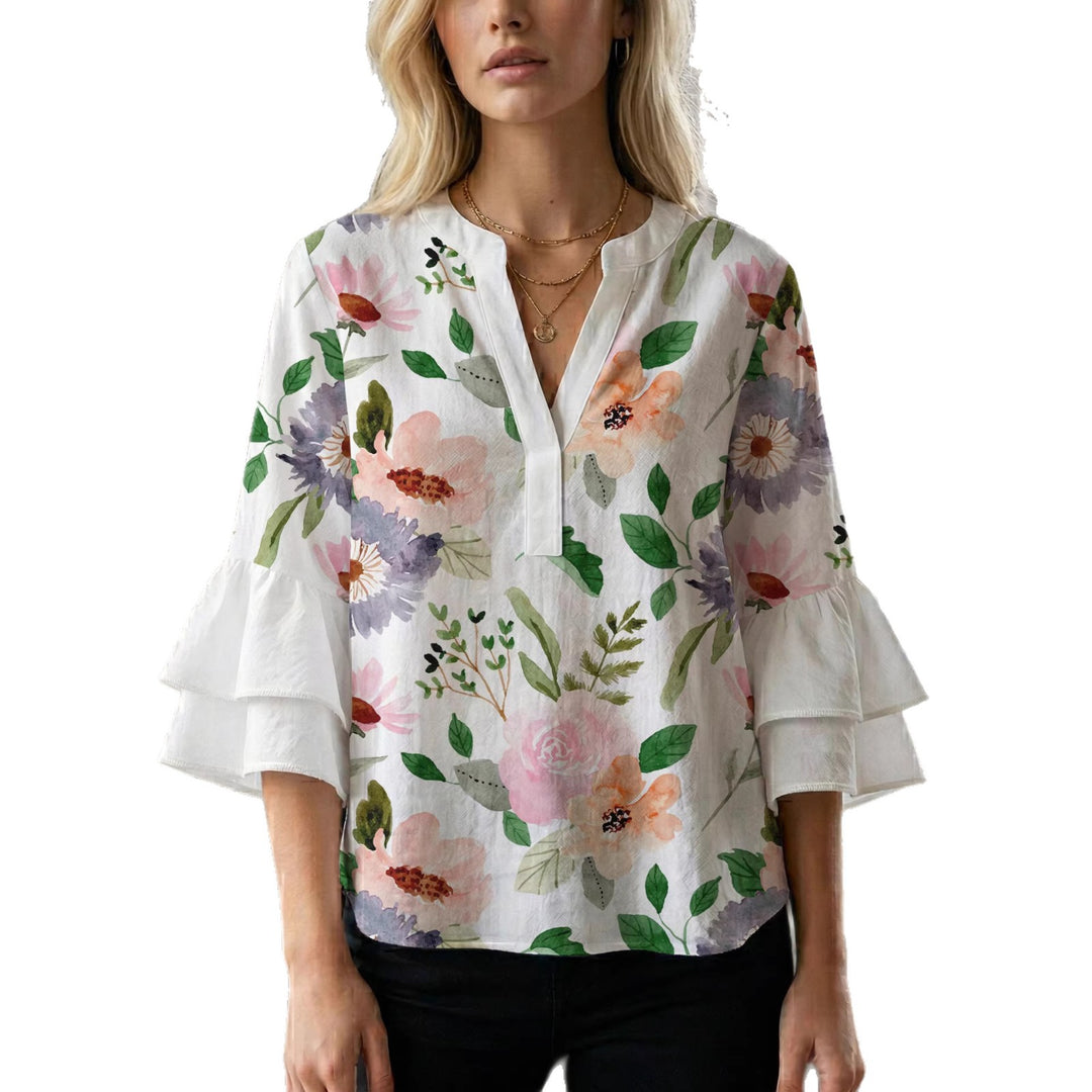 Damen Bluse mit Rüschendetails und auffälligem Animal-Print EB