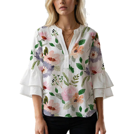 Damen Bluse mit Rüschendetails und auffälligem Animal-Print EB