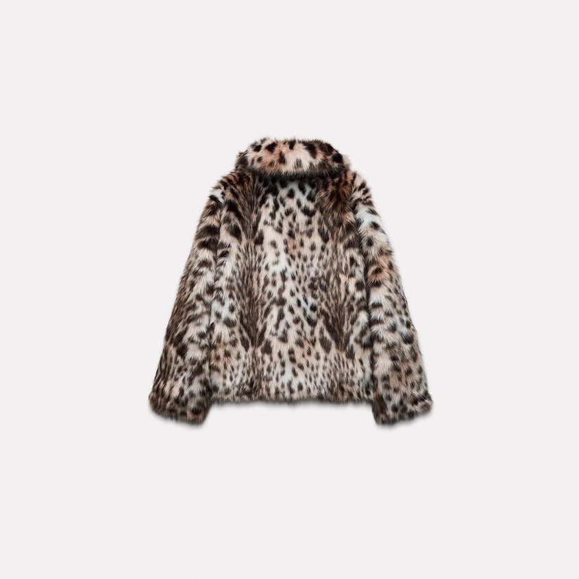 Damen Modische Leopardenmuster Kunstpelzjacke EB