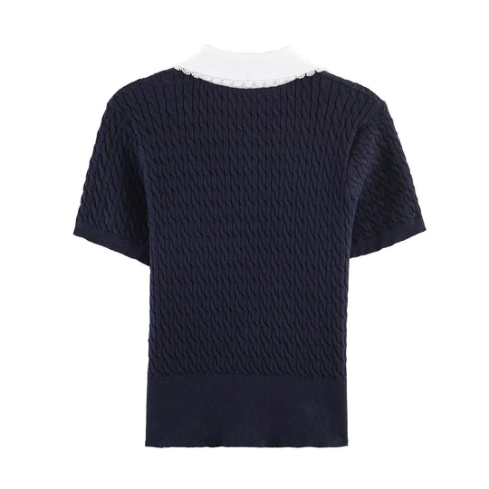 Damen Strickbluse mit eleganter Kragenverzierung EB