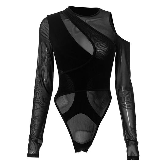 Damen Trendy Bodysuit mit asymmetrischem Design und transparenten Einsätzen EB