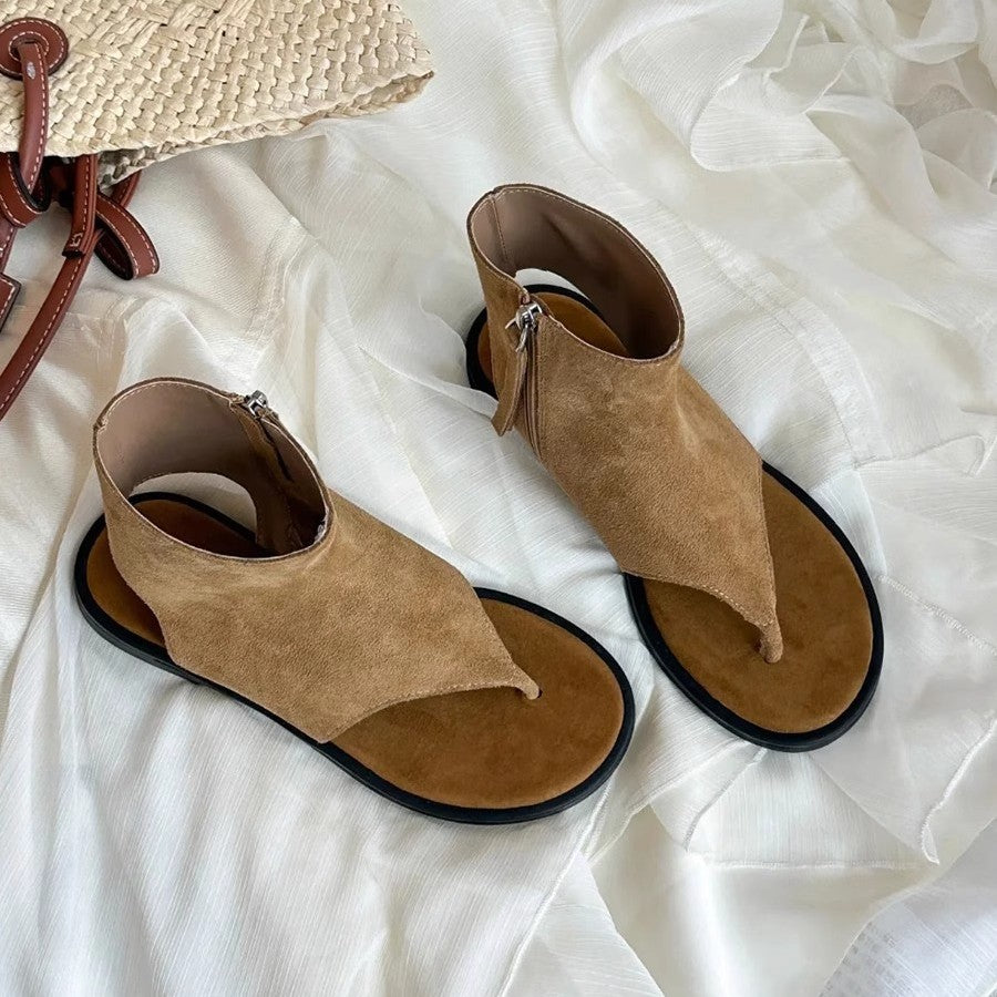 Damen modische Zehentrenner-Sandalen mit geschlossenen Fersen und seitlichem Reißverschluss EB
