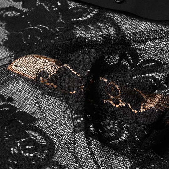 Damen transparente Bluse mit floralem Spitzenmuster EB