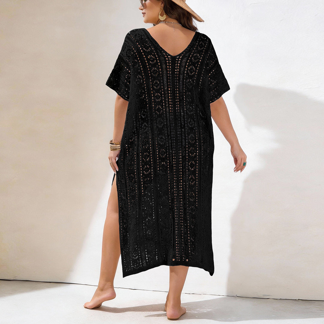 Damen Häkelstrandkleid mit V-Ausschnitt und seitlichem Schlitz EB