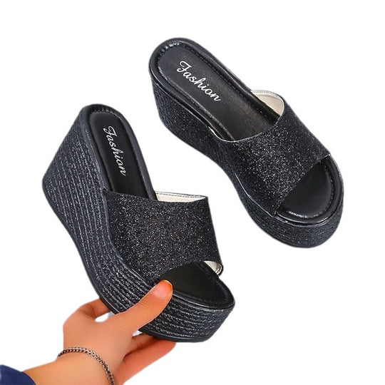 Damen Wedge-Pantoletten mit funkelndem Glamour-Design EB