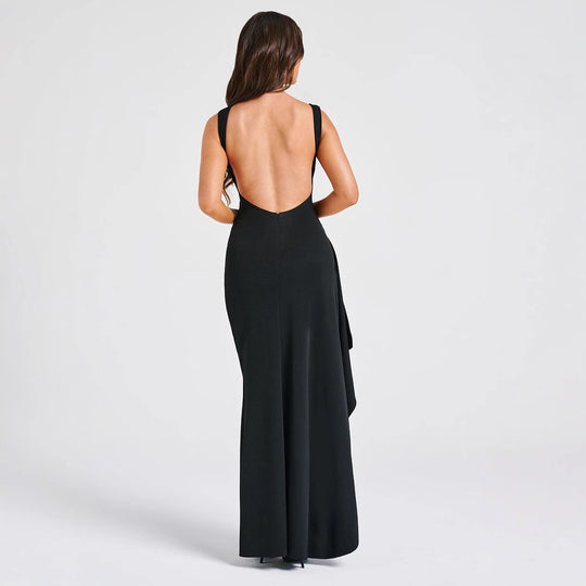 Damen elegantes Abendkleid mit seitlichem Schlitz und Raffung EB