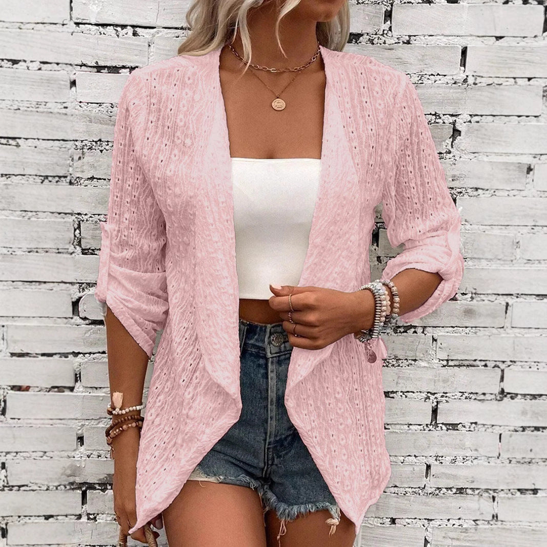 Damen Leichte Strickjacke mit asymmetrischem Schnitt und 3/4-Ärmeln EB