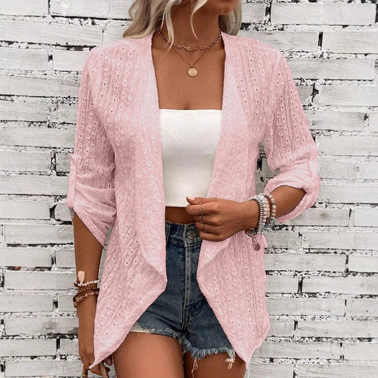 Damen Leichte Strickjacke mit asymmetrischem Schnitt und 3/4-Ärmeln EB