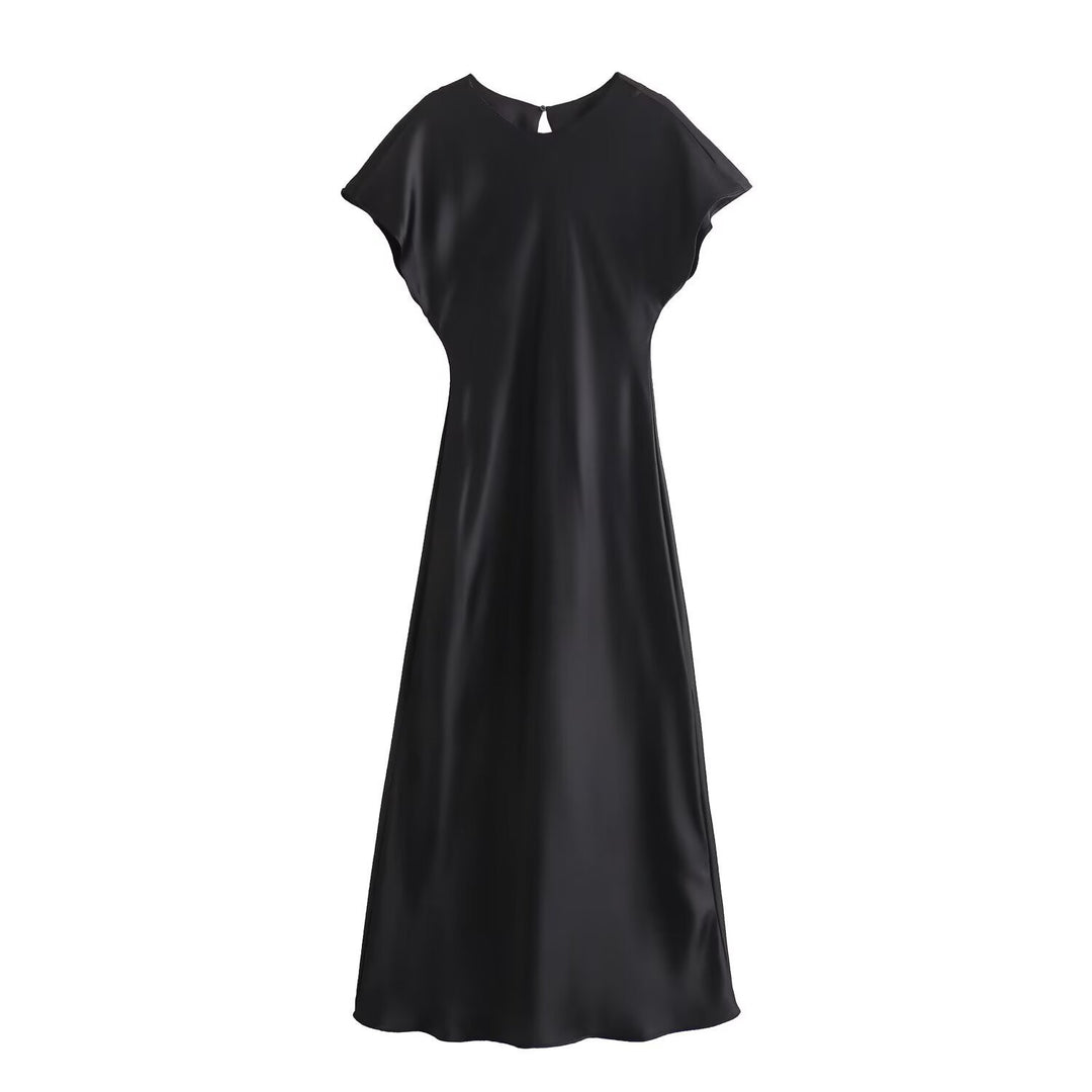 Damen elegantes Maxikleid mit fließendem Schnitt und modernem V-Ausschnitt EB