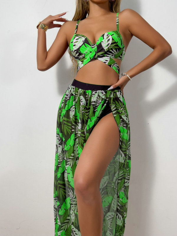 Damen Zweiteiler Bademode mit hohem Beinausschnitt und floralem Design EB