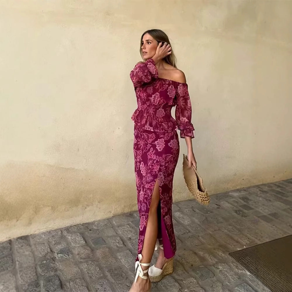 Damen Maxirock mit floralem Design und eleganten Schlitzdetails EB