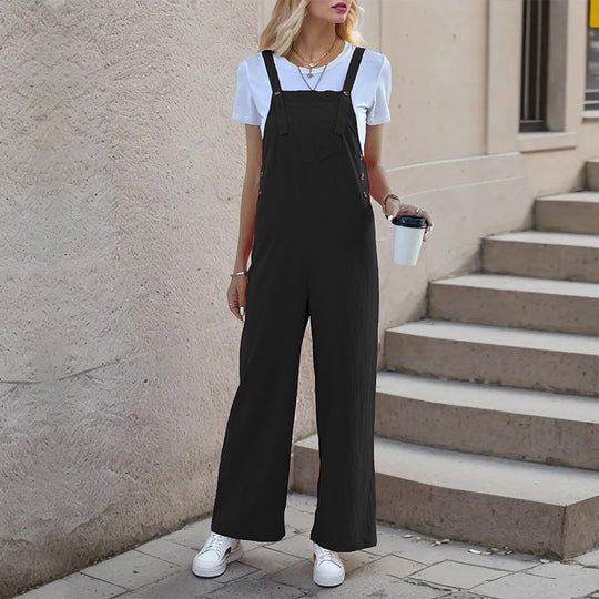 Damen lässiger Jumpsuit mit breitem Bein und seitlichen Taschen EB