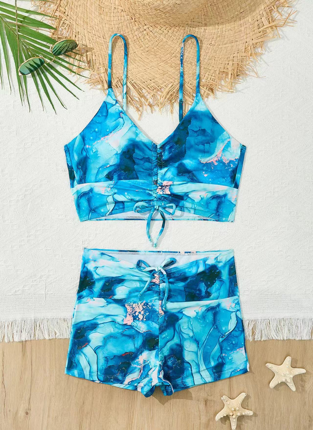 Damen Bikini mit floralem Rüschendesign und verstellbaren Trägern EB