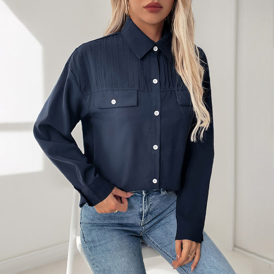 Damen elegante Bluse mit dekorativer Faltenstruktur EB