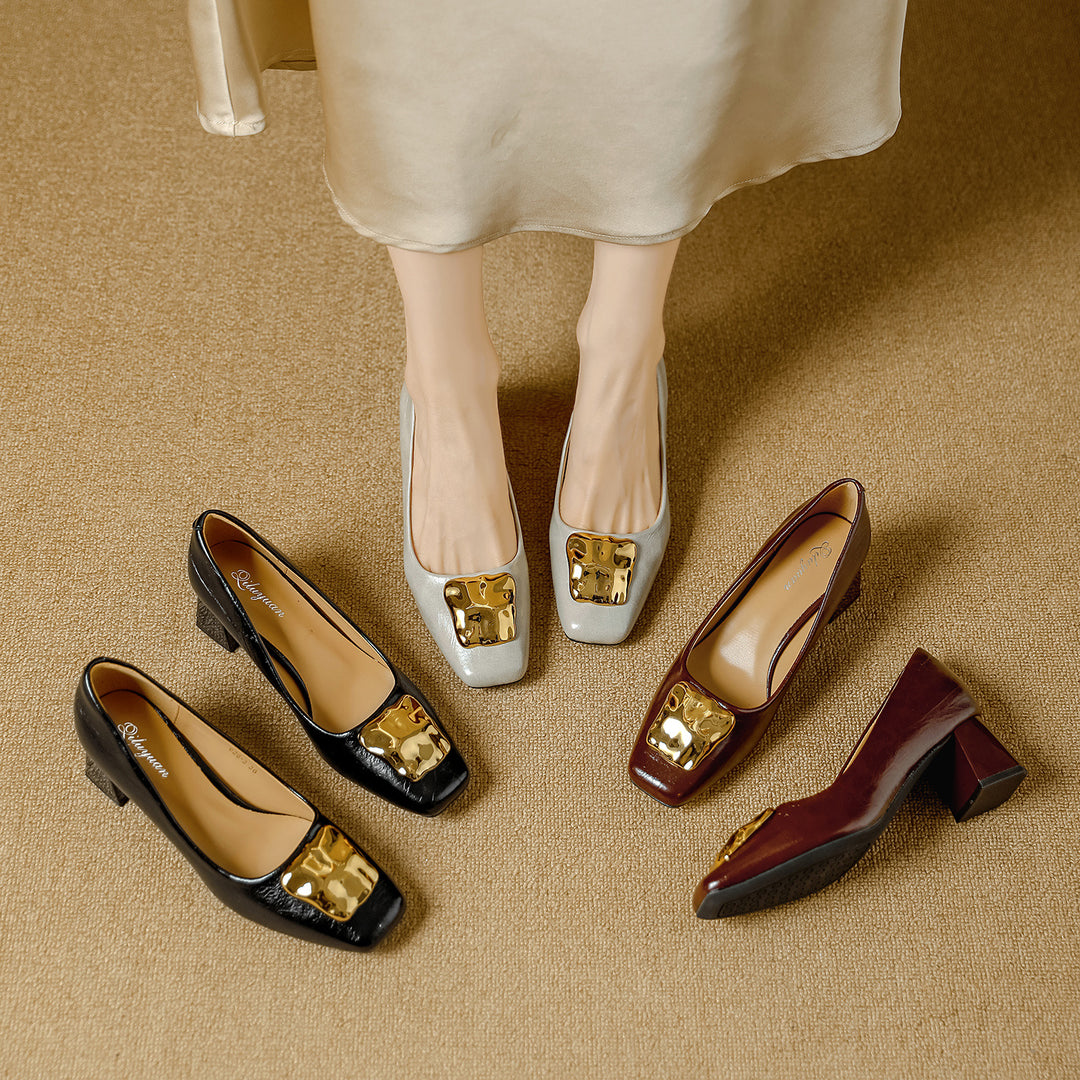 Damen Komfortable Blockabsatz-Pumps mit dekorativem Schmuckdetail EB
