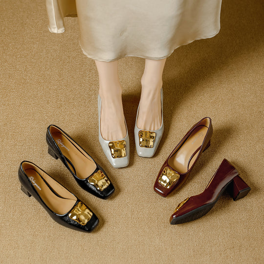 Damen Komfortable Blockabsatz-Pumps mit dekorativem Schmuckdetail EB