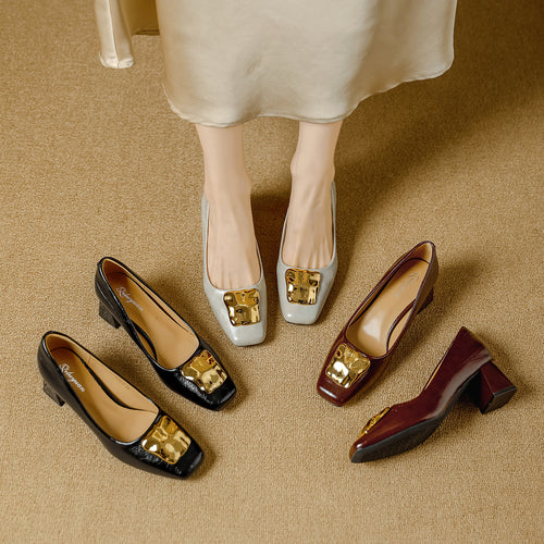 Damen Komfortable Blockabsatz-Pumps mit dekorativem Schmuckdetail EB