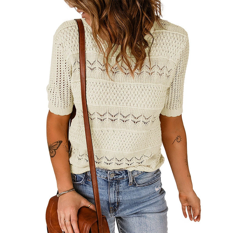 Damen luftiger Strickpullover mit Lochmuster EB