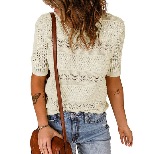 Damen luftiger Strickpullover mit Lochmuster EB