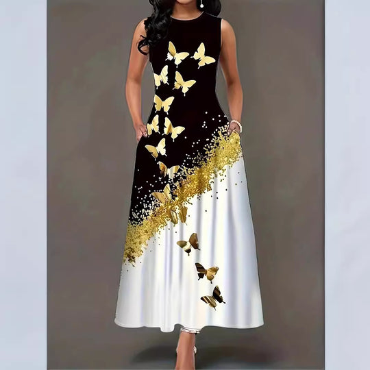 Damen Maxikleid mit elegantem Schmetterlingsdesign und praktischen Taschen EB