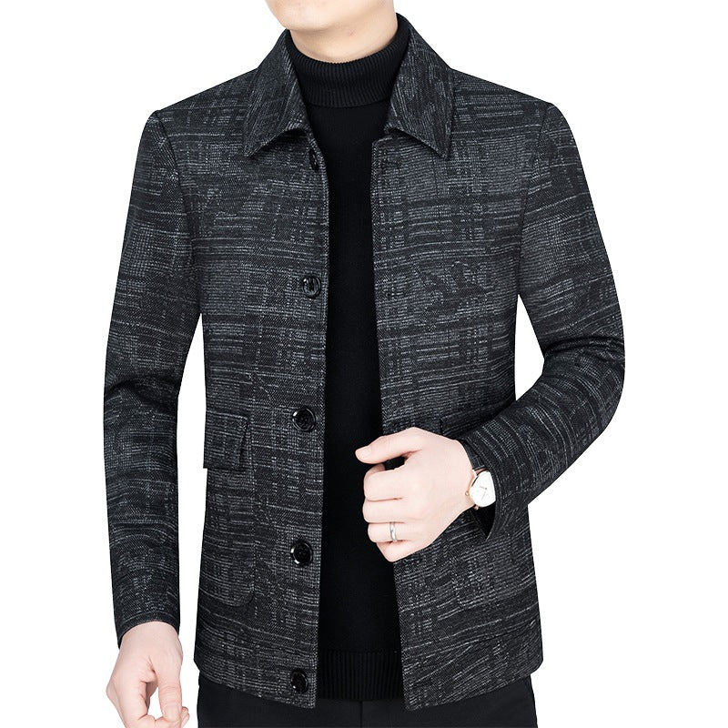 Herren Kurzjacke im strukturierten Weblook mit Hemdkragen und Knopfleiste EB