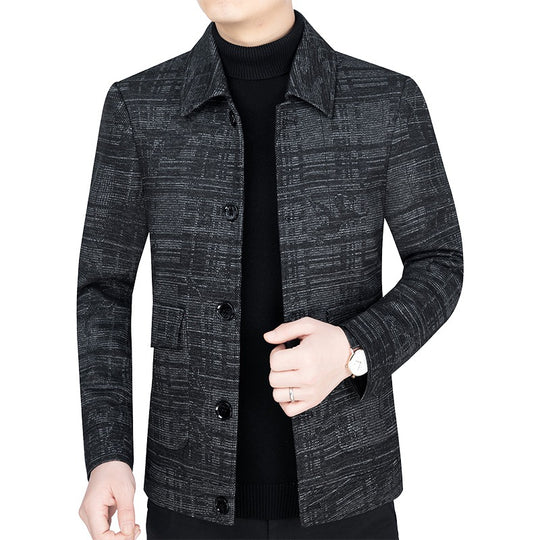 Herren Kurzjacke im strukturierten Weblook mit Hemdkragen und Knopfleiste EB
