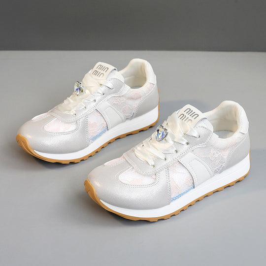 Damen sportliche Sneakers mit funkelndem Kristall und atmungsaktiver Oberfläche EB