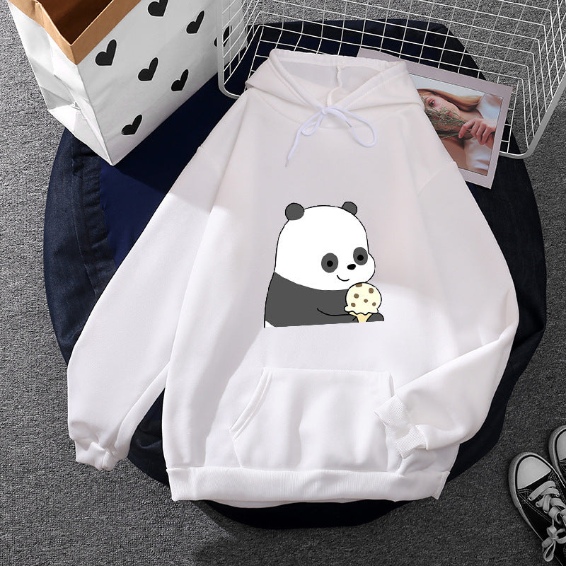 Damen nan oversized Kapuzenpullover im Streetstyle mit weichem Fleece-Innenfutter, Kängurutasche und farbenfrohem Cartoon-Katzen-Planet-Print EB