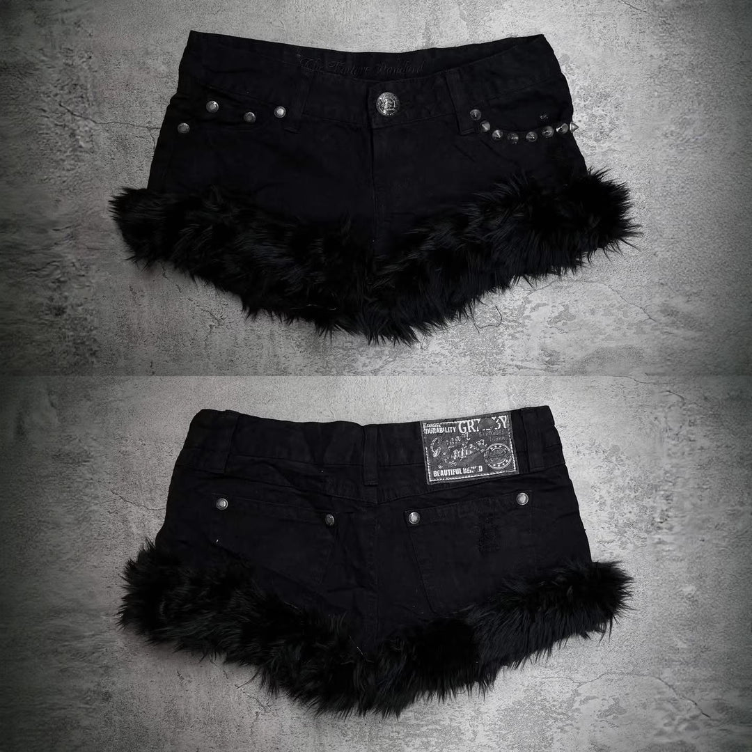 Damen Kurze Jeans mit flauschigen Saum EB