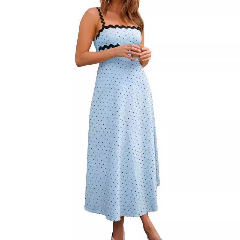 Damen Maxikleid mit Spitze und verspieltem Polka-Dot-Muster EB